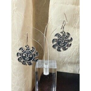 Vintage Sun Face Sterling Silver Earrings